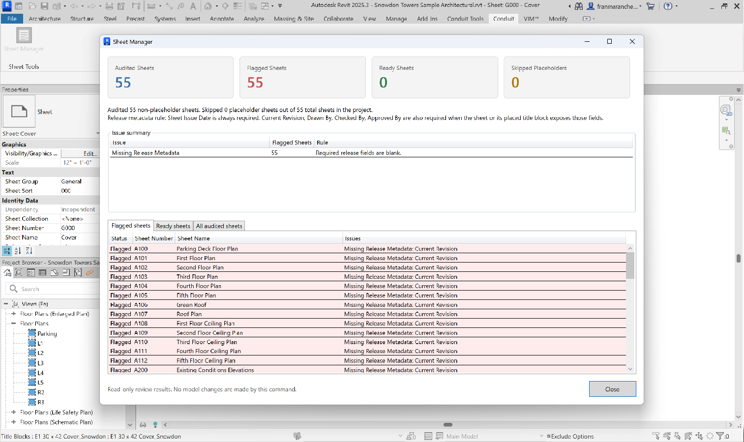 A generated Sheet Manager add-in running live inside Autodesk Revit